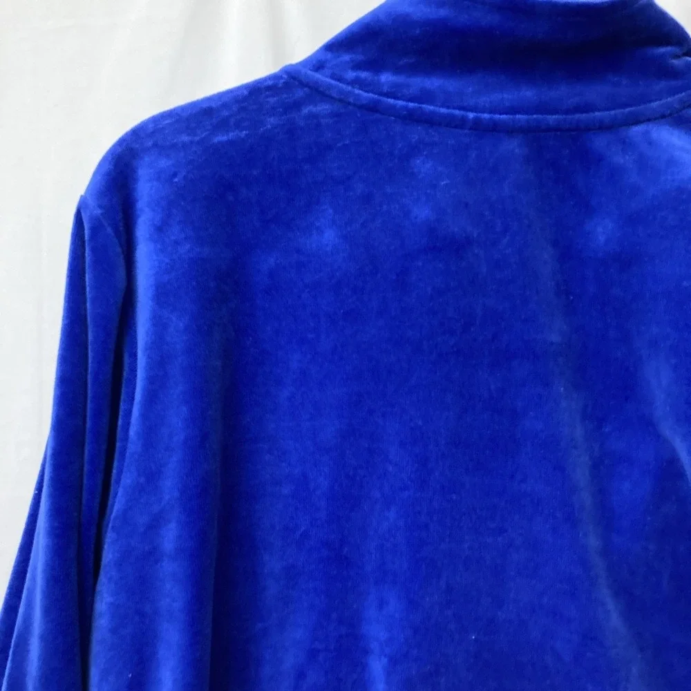 Onque Casual Women's Blue Velour Rhinestone Zip‎ Front Track Jacket - SZ XL